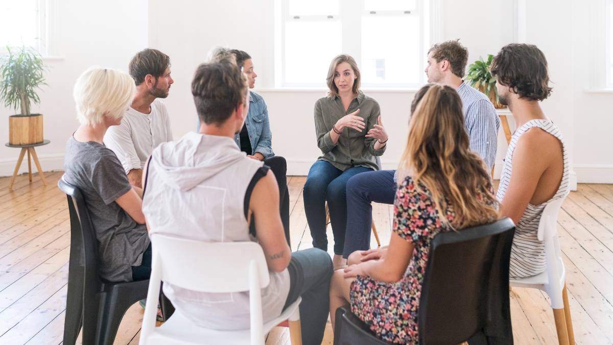 Group therapy session at drug rehab near League City, TX.