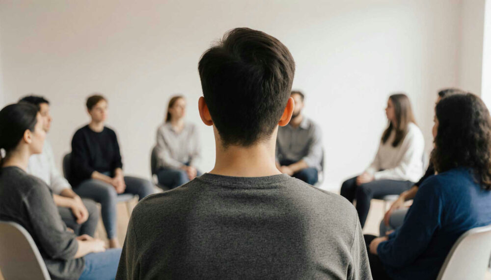 a man sitting in group therapy